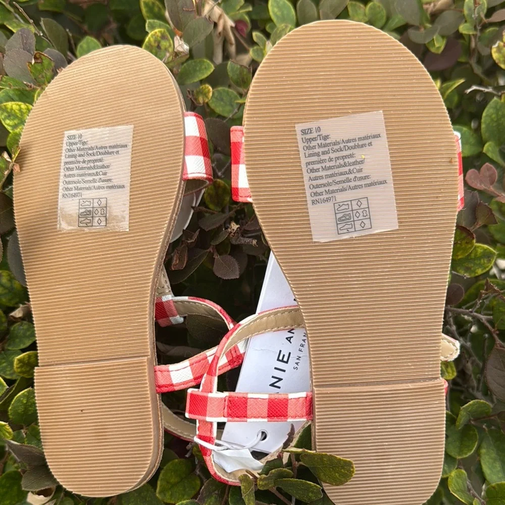 Janie and Jack Red and White Kids Gingham Sandals - Picture 6 of 8
